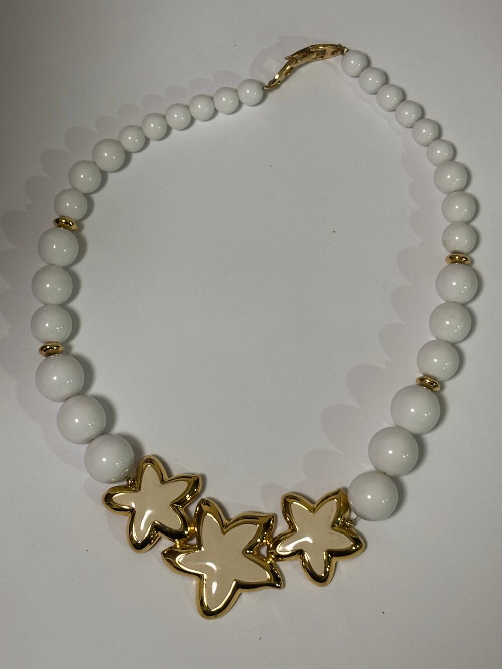 Vintage Napier Collar Necklace gold Tone Stars with Beige Enamel